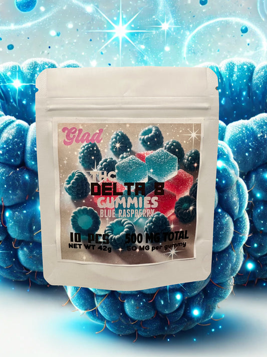 GLAD Delta 8 THC Gummies 50mg Blue Raspberry Flavor